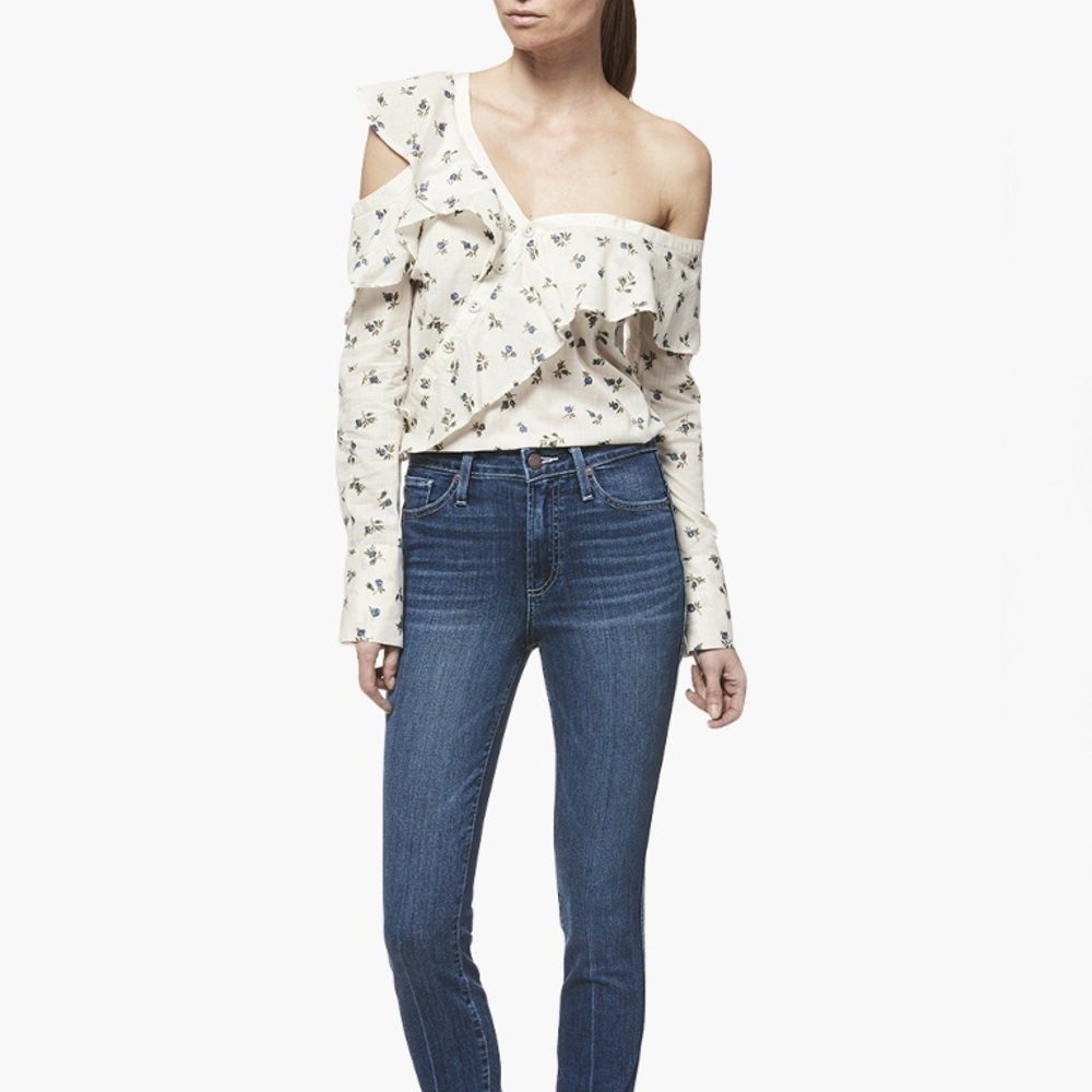 Paige Marlow Off-Shoulder Prairie Floral Ruffle Top Size Small